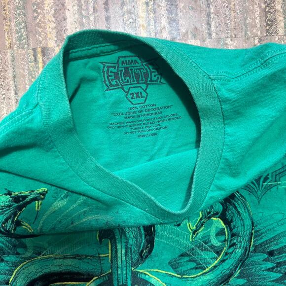 Y2K MMA Elite AOP Graphic Shirt Mens 2XL Green Black Boxy Dragon Skulls Shirt - Picture 4 of 5